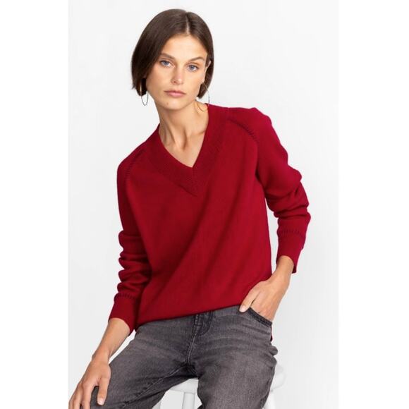Johnny Was Sally Red Cashmere Whipstitch Pullover V-Neck Sweater - XL - Picture 1 of 8